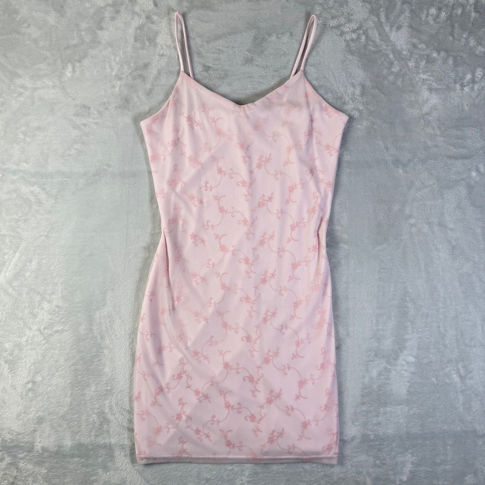 Y2k M Collection Baby Pink‎ Floral Mini Slip Dress Embroidered Embellished
